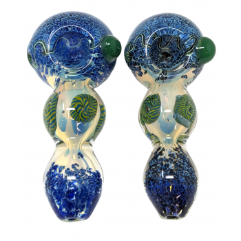 4.5" Silver Fumed Frit Swirl Head & Mouth Bubble Body Spoon Hand Pipe - (Pack of 2) [STJ68]